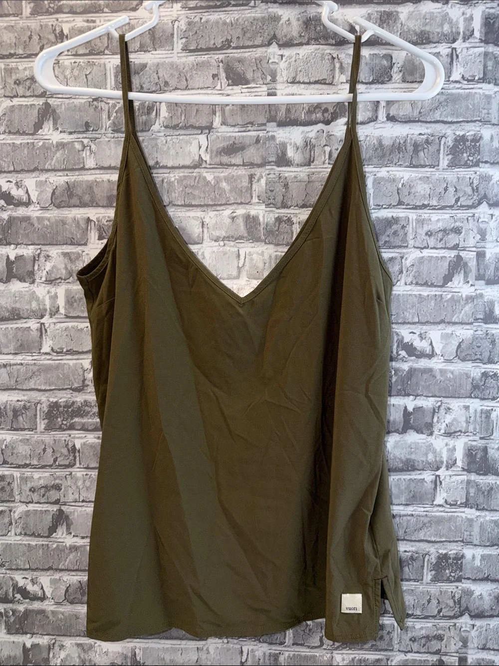 VUORI Olive Green V-Neck Spaghetti Strap Top